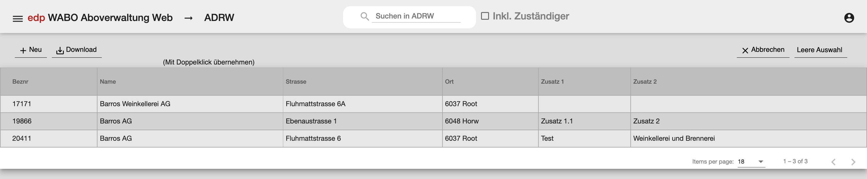 Adressauswahl -> erweiterte Adresssuche